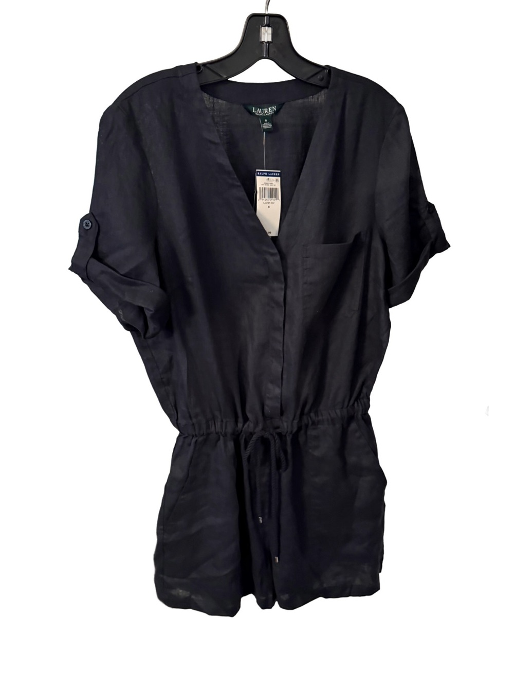 Lauren Ralph Lauren Navy Blue Linen Shorts Jumpsuit Romper Sz 8 NWT